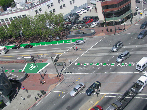 I'm definitely not a photoshop pro, but how about something like this for the intersection heading eastbound on the south side? 