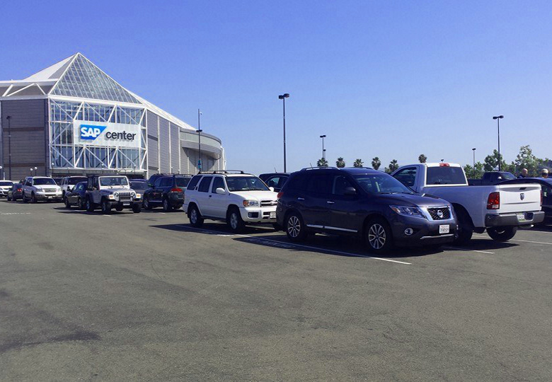 One of SAP Center's many parking lots.