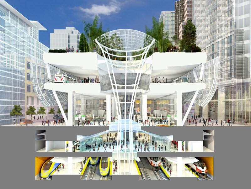 Rendering of the Transbay Transit Center with trains. Image: Transbay Construction Authority