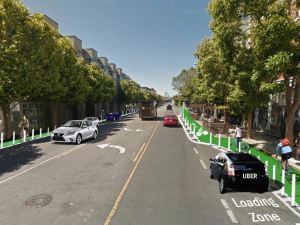 The guerrilla safety group, SFMTrA, did this rendering of how they would improve Valencia. SFMTA now has $145,000 to come up with a better design. Photo: Streetsblog