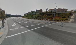 Pedestrians face a crossing distance of 110 feet and eight traffic lanes to cross El Camino Real at McClellan Drive, and are banned from crossing on the intersection's west side (not shown). Photo: Google Maps