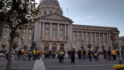 Advocates pushing fro safe streets, last year at SF City Hall. Photo: Streetsblog/Rudick