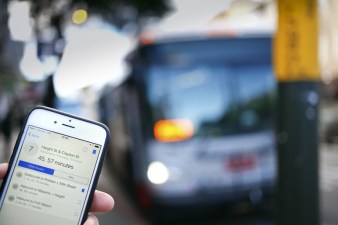 On Thursday a bus arrived as the Routesy app indicates that the next bus shouldn’t arrive for another 45 minutes. Muni failed to upgrade GPS transponders on its vehicles before AT&T shut down the 2G cellular network that carried the agency’s location data. Photo: Andy Bosselman.