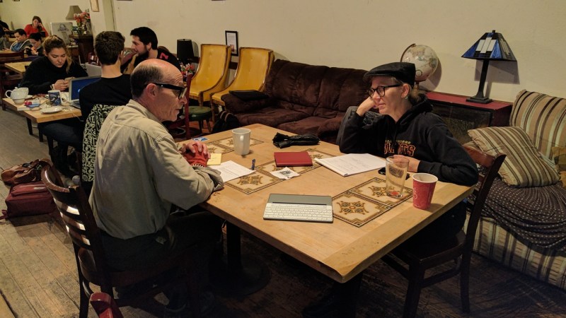 Jeff Jones, whose partner was killed in 2015, and Devon Warner, starting the long process of prep for this year's Ride of Silence. Photo: Streetsblog/Rudick