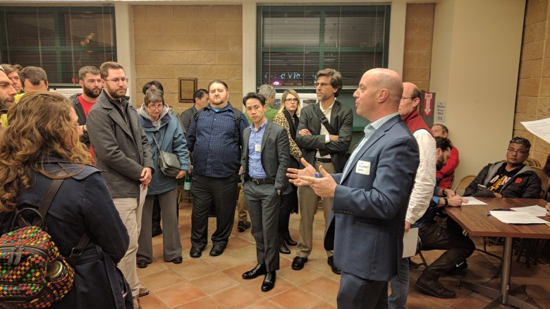 SFMTA's Mike Sallaberry addressing the room Wed. night. Photo: Streetsblog/Rudick