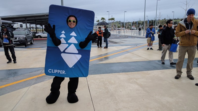 Promoting the Clipper card at the opening of Warm Springs station a while back. We have the fare media, but what about making sense of the fares? Photo: Streetsblog/Rudick