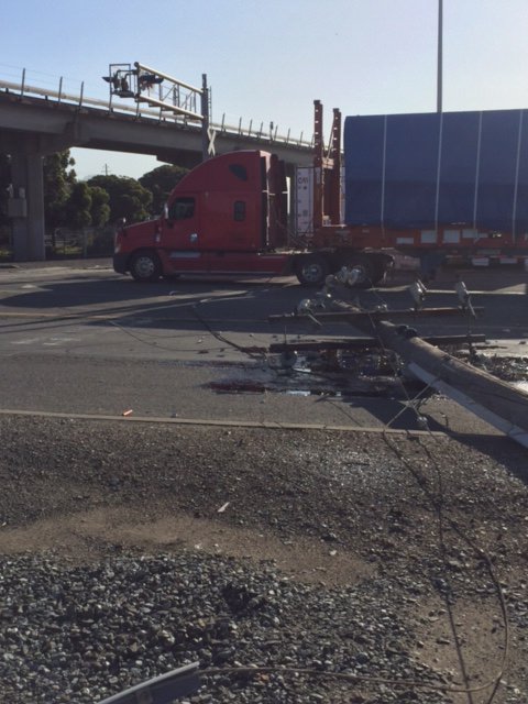 A car knocked down this power pole, which essentially disabled the Bay Area for 90 minutes this morning. Photo: BART's Twitter Feed
