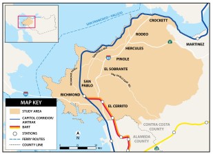 A West-County transit study dismisses  big investments in existing mainline rail corridors. Image: WCCTAC