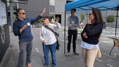 Casey Hildreth, Martha Kuntzen, Mark Dreger, and Elizabeth Bremner at the outdoor open house on Octavia.  All photos by Roger Rudick/Streetsblog