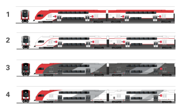 Possible paint schemes for Caltrain's electric trainsets. Image: Caltrain