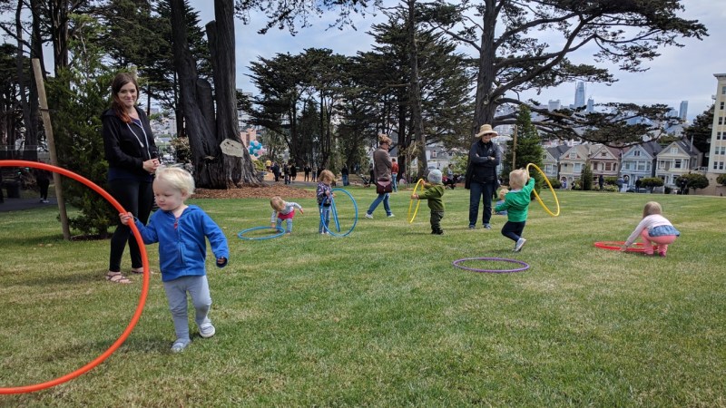 Kids out playing with Alamo Square Park's iconic 'Painted Ladies' in the background. All photos Streetsblog/Rudick