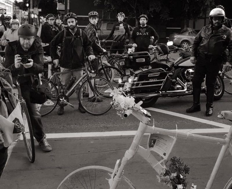 From the 2017 'Ride of Silence' in San Francisco. That's Kate Slattery's ghost bike. She was killed in 2016. Unfortunately, numbers are continuing in the wrong direction. Perhaps 2020 can be the year that changes. Photo: Paul Valdez