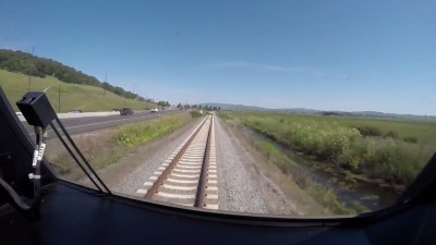 View out the front of a Marin-Sonoma 'SMART' train. Photo: SMART