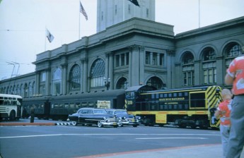 It was once possible to run a passenger train directly from Caltrain's mainline to the ferry terminal, as seen in this historic photo. Photo:   sfbayrail.com