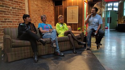 Chema Hernandez Gil guides a panel of Golden Wheel winners at Tuesday night's SFBC event. Photo: Streetsblog/Rudick