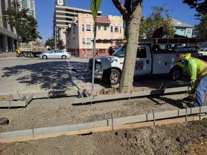 Workers upgrading the crosswalk at Harrison and 23rd as part of Oakland’s Vision Zero efforts. All photos Streetsblog/Rudick unless otherwise indicated