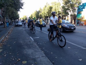 Riders heading north on Valencia enjoy relative safety--at least for one block--thanks to the latest protest. All photos Streetsblog/Rudick unless otherwise indicated