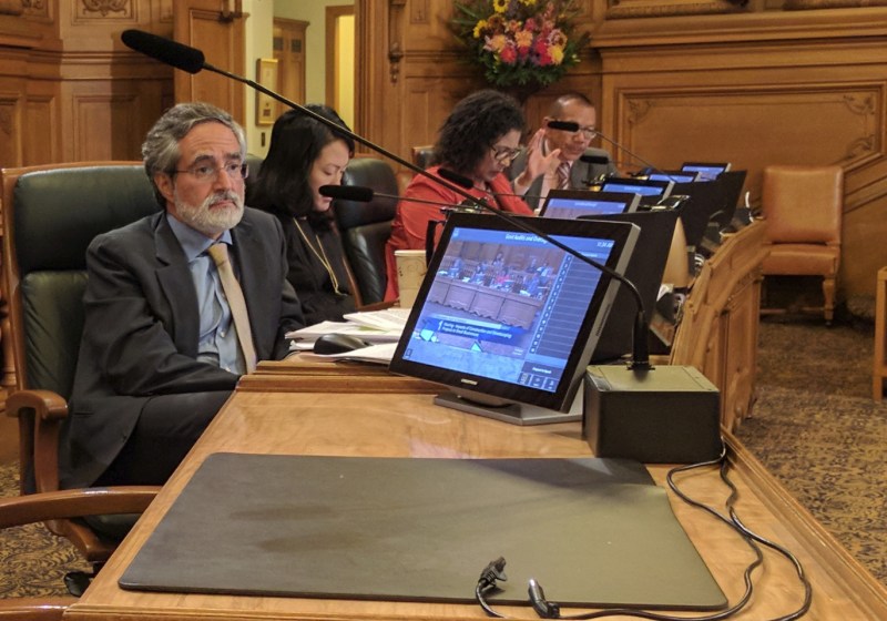 Aaron Peskin, Jane Kim, London Breed and Norman Yee listen to public comment and staff reports about small-business losses due to construction projects. Photo: Streetsblog/Rudick unless otherwise indicated