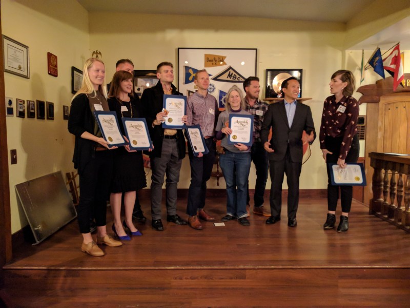 From right to left, the Transit Rider's ED Rachel Hyden, Assemblyman David Chiu, and Steve Pepple handed out awards to transit advocates at last night's fundraiser.
