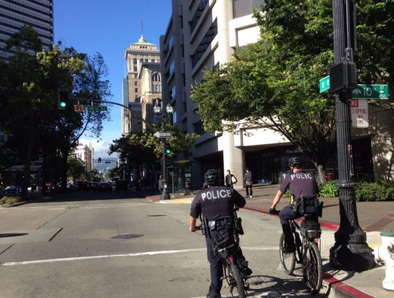 Oakland police patrolling in downtown on bikes. Photo: Oakland Police Department