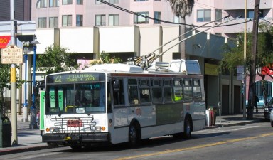 In an effort to speed up  buses between the Mission and Mission Bay, plans are in place to make 16th street a transit-priority street--but so far, there's little to show for the effort. Photo: SFMTA