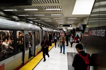 An overcrowded train at Civic Center Station.  New train or old train or whatever train--the operator's primary job in the tunnel is to make sure it is safe to proceed. Photo: RobVSFsFlickr