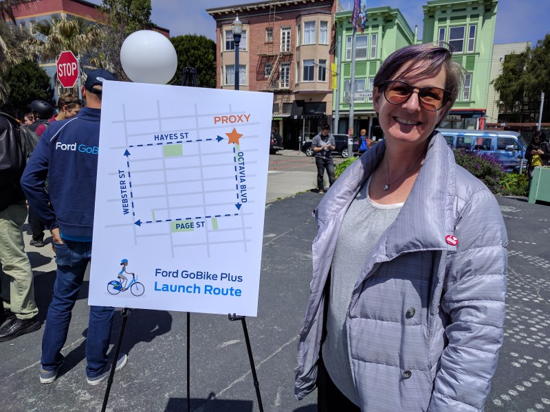 Cheryl Brinkman in 2018 in Hayes Valley. Photo: Streetsblog/Rudick