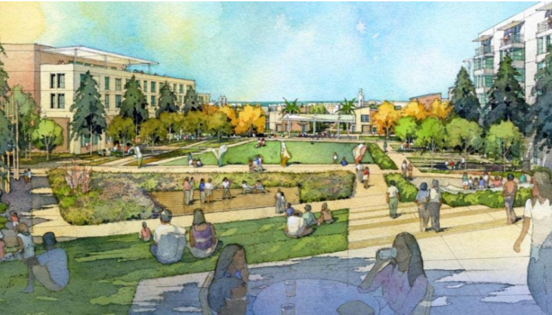 The 'Central Park' planned for the Balboa Park development. Image: AvalonBay Communities + BRIDGE Housing