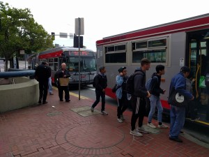 Replacement buses collect passengers at Castro Station. All photos Streetsblog/Rudick unless noted