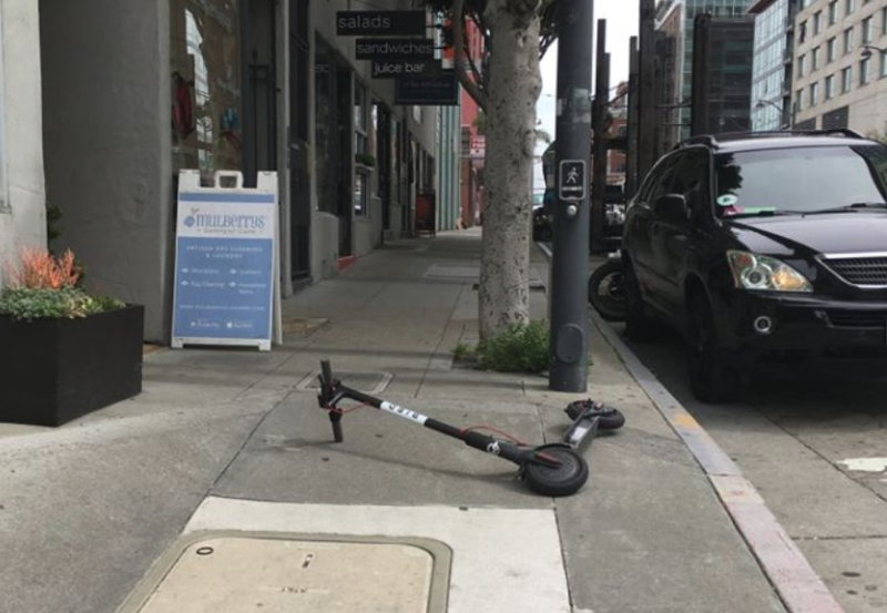 Taken in 2018 at Townsend and Lusk. Photo: Walk SF's "Scooters Behaving Badly" page