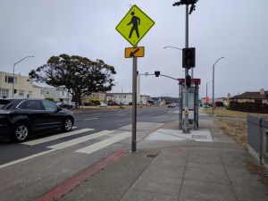The intersection on Sloat where a man was struck and mortally wounded by a motorist yesterday. All photos Streetsblog/Rudick
