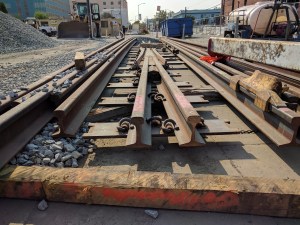 A replacement switch staged for installation into the Oakland wye. All photos Streetsblog/Rudick