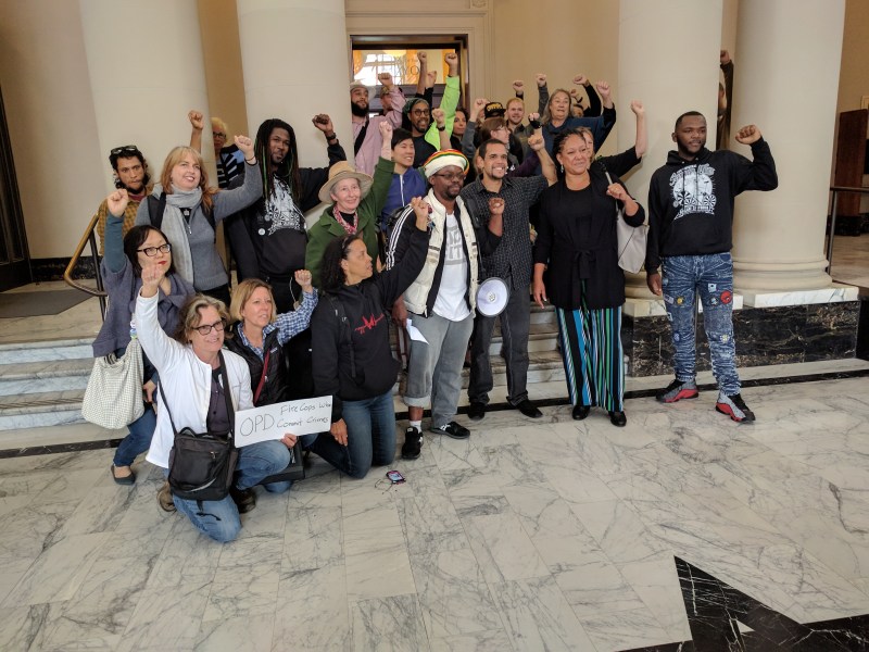 The protesters outside the mayor's office in Oakland City Hall. All photos Streetsblog/Rudick unless indicated
