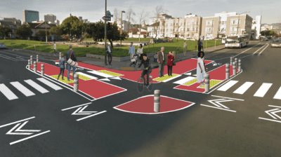 A protected intersection plan for Lake Merritt BART. Since installed.