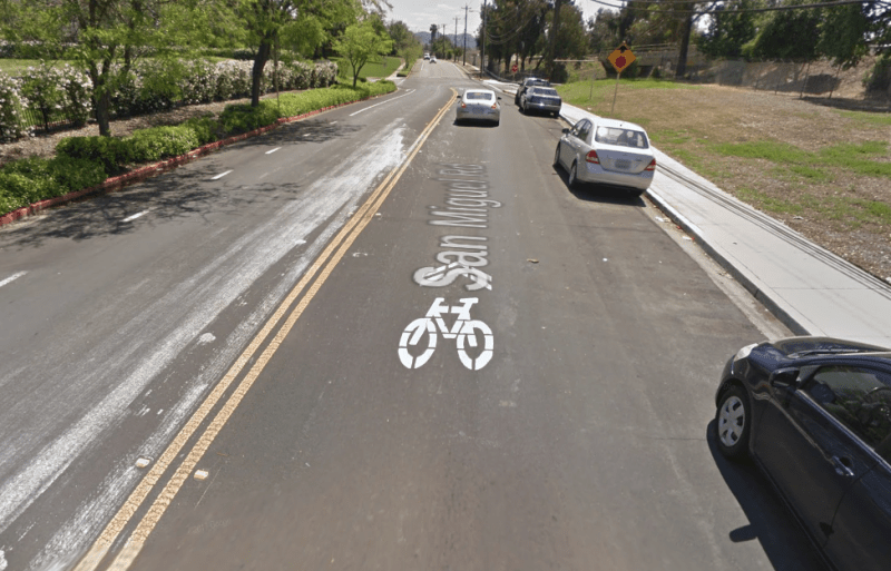 A sop marking on San Miguel road in Concord near where a cyclist was killed last month. Image: Google maps