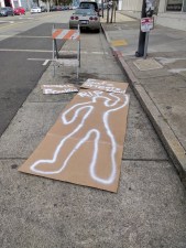 This cardboard sign marked the location of the legally parked truck that probably played a part in Thursday's fatality. Shortly after this pic was taken, a motorist ripped down the "no parking" sign and parked on it. All photos Streetsblog/Rudick