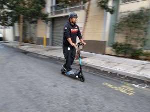 A Skip technician takes a scooter for a test spin. Photos Streetsblog/Rudick
