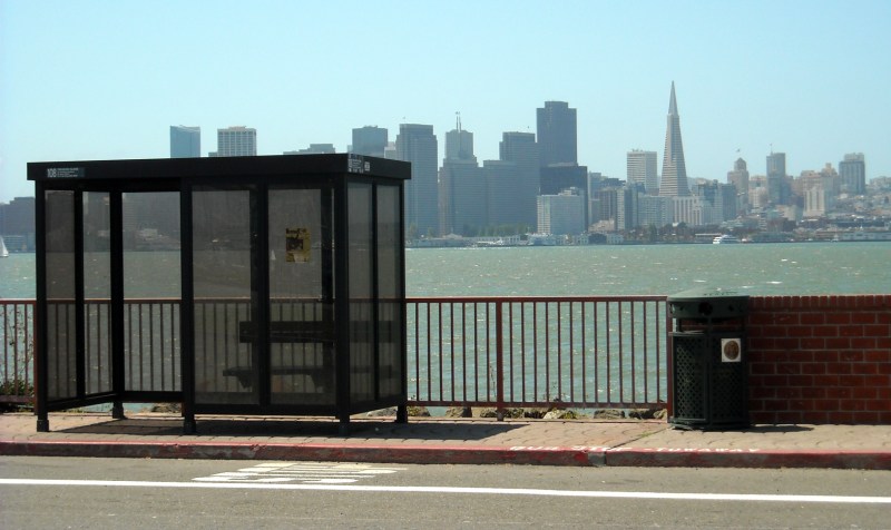A bus stop for Muni's 25 Treasure Island. Photo: Wikimedia Commons