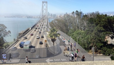 A rendering of the 'preferred alternative' for the bike and ped path over the western span. Image: MTC