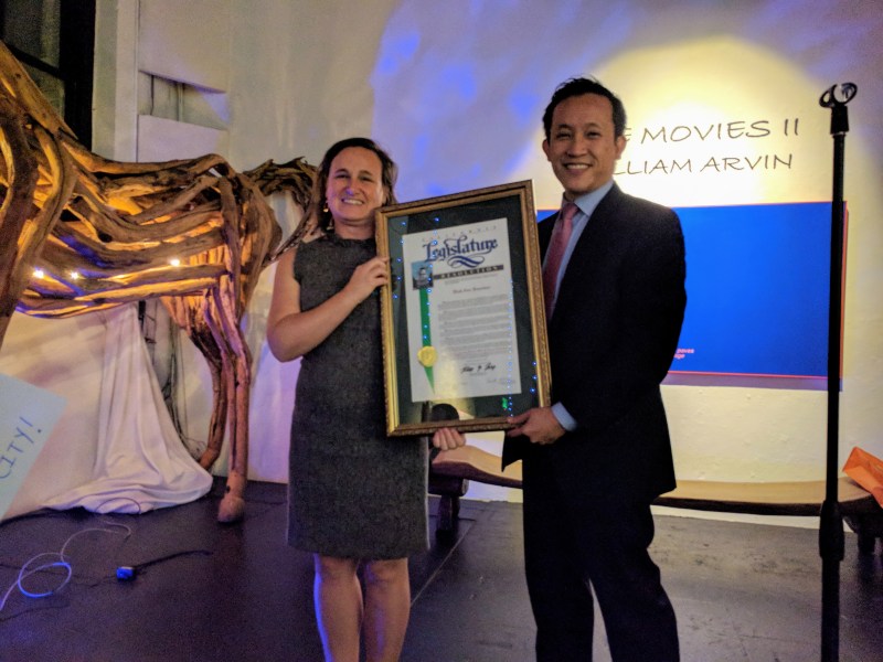 Walks SF's Jodie Medeiros accepts a resolution from Assemblymember David Chiu to keep fighting for Vision Zero goals. Photos Streetsblog/Rudick unless noted