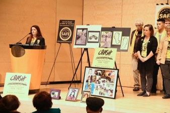 Julie Mitchell, one of the founders of San Francisco Bay Area Families for Safe Streets, talking about her son Dylan, who was killed while riding his bike in the Mission. Photo: William McLeod