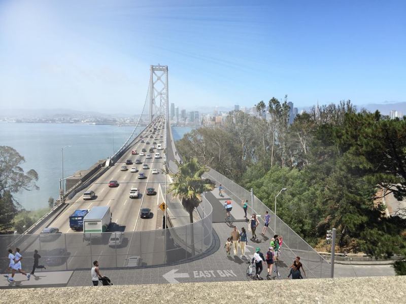 The proposed bike and pedestrian path on the western span will be costly--but not because of bikes. Image: Arup
