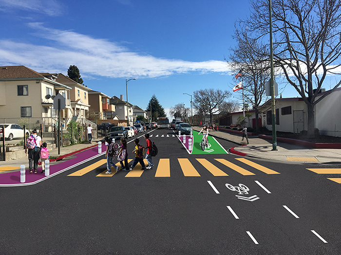 A plan to make crossings around Franklin Elementary safer is in the works. But will it be soon enough to prevent the next crash? Image: OakDOT