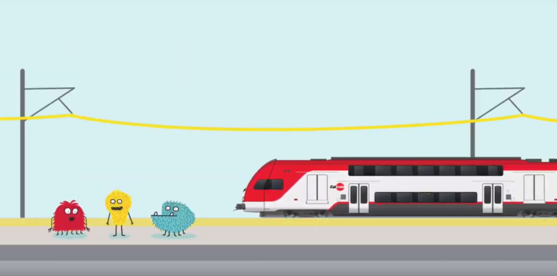 A screen capture from Caltrain's new PSA on electrification. Image: Caltrain