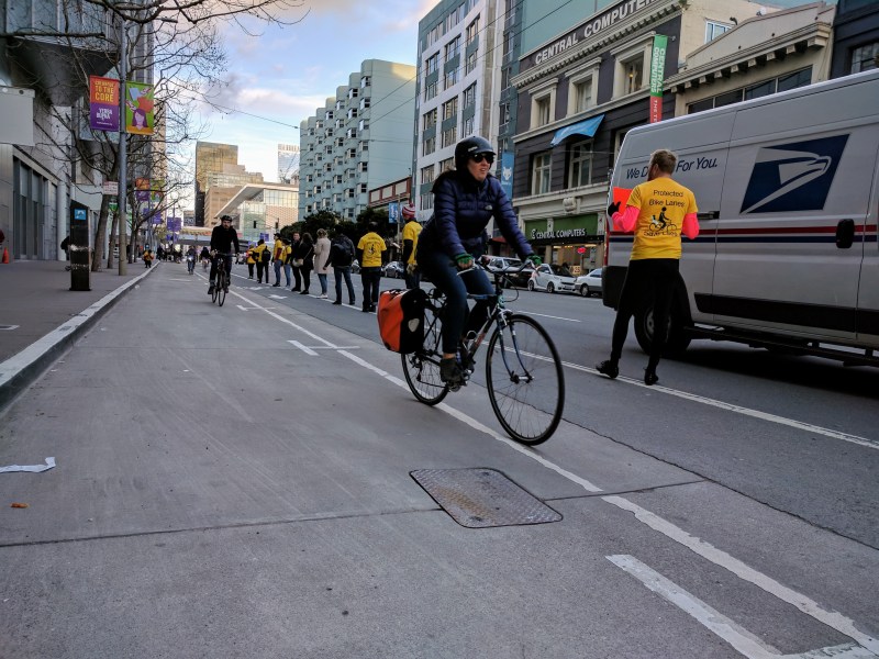 A 'People Protected Bike Lane' last year on Howard. Photo: Streetsblog/Rudick