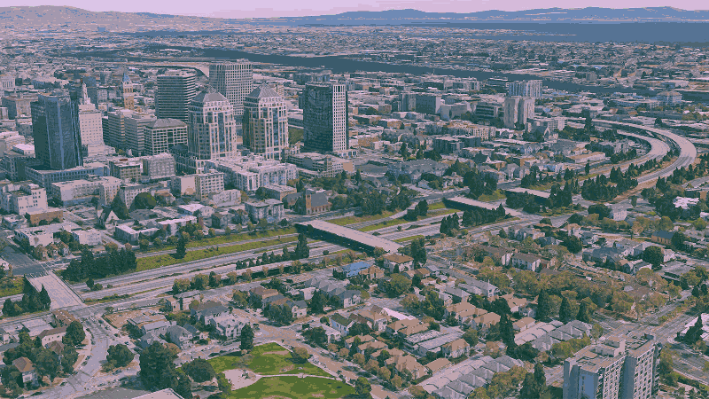 I-980 cuts West Oakland off from downtown. But maybe that can be fixed. Grist / Google Earth