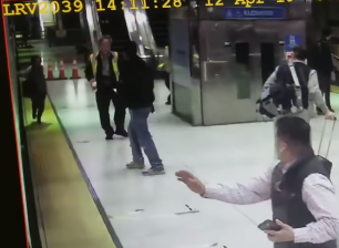 Still from the SFMTA's CCTV of a woman getting dragged by an LRV. The operator apparently made no attempt to stop the train. Image: SFMTA, as obtained by the SF Examiner