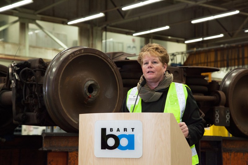 BART GM Grace Crunican at the Hayward maintenance facility. Crunican leaves BART next month. Photo: BART