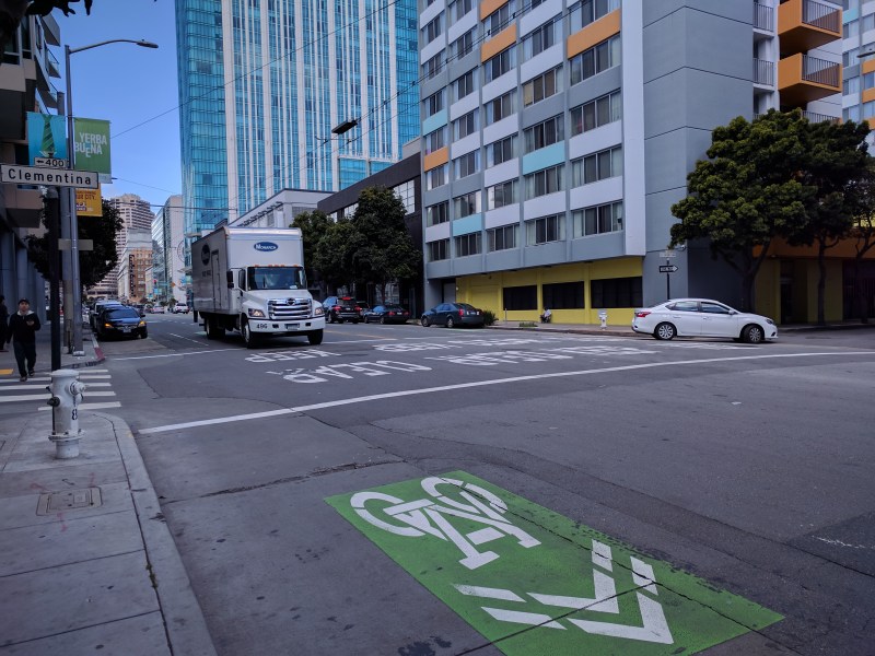 Current conditions on 5th Street. Trucks and "sharrows." Photo: Streetsblog/Rudick