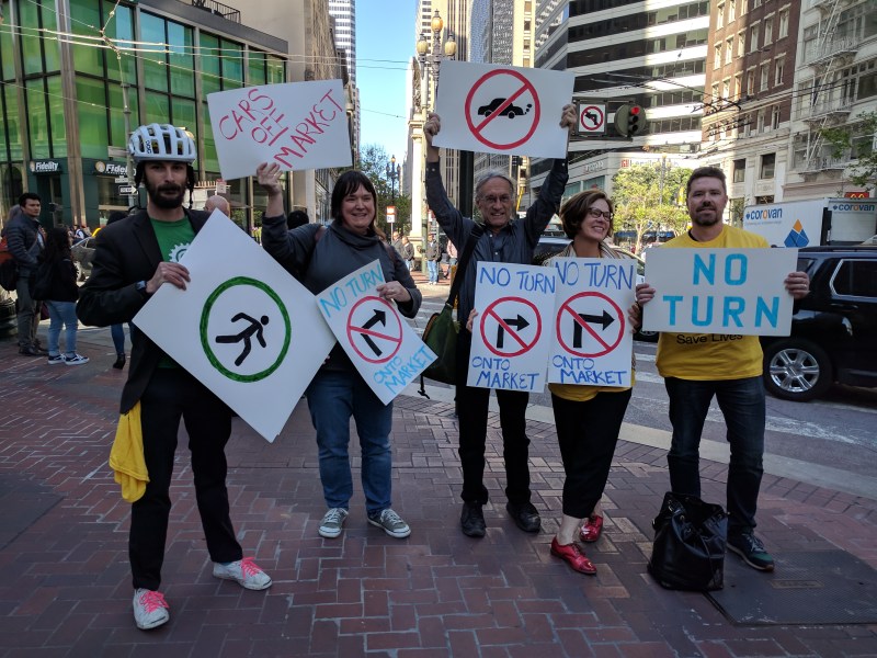 Advocates battle for a safer Market Street during a demonstration in May 2019. Photo: Streetsblog/Rudick